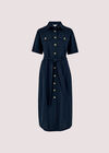 Linen Safari Midi Dress, Navy, large