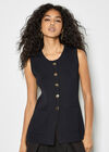 Ribbed Knit Waistcoat, Black, large