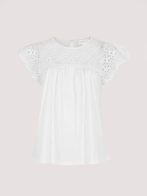 Cutwork Jersey Blouse, White, large