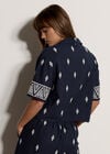 Cotton-Blend Embroidered Shirt, Navy, large