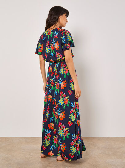 Tropical Print Wrap Maxi Dress