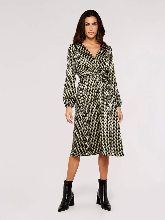 Teardrop Satin Midi Dress, Khaki, large
