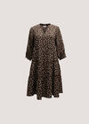Polka Dot Tiered Mini Dress, Brown, large