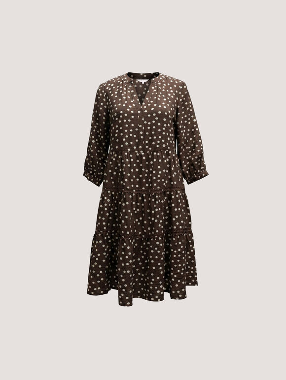 Polka Dot Tiered Mini Dress, Brown, large