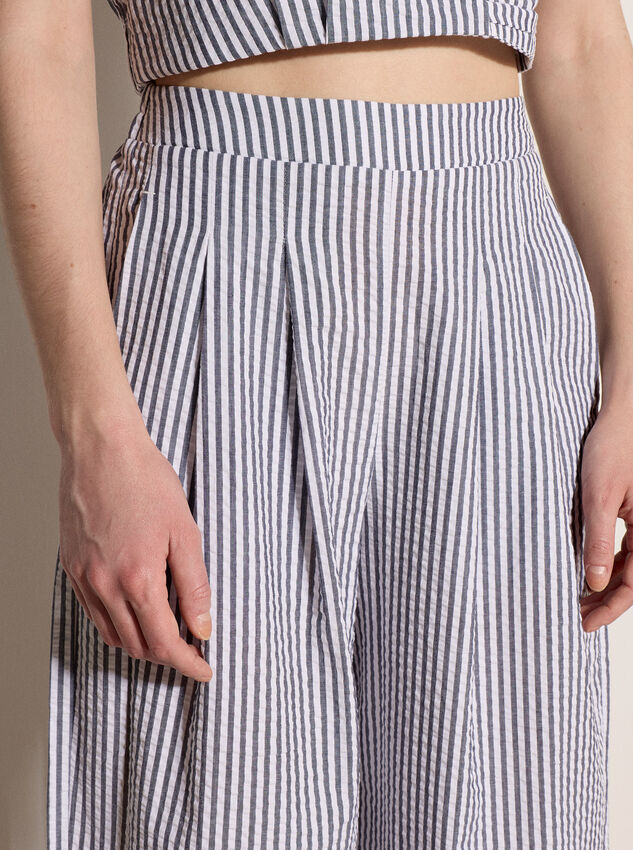 Stripe Wide Leg Trousers, Navy, large