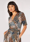 Feather Print Wrap Midi Dress, Green, large