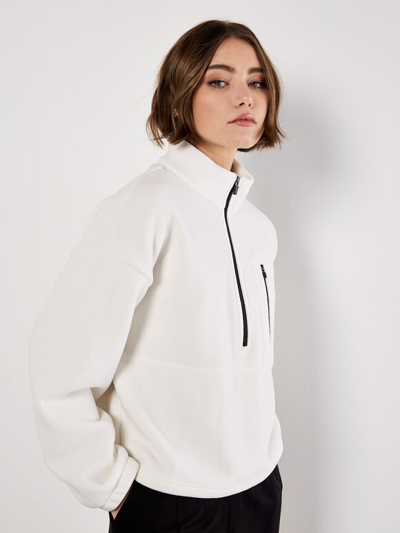 Zip Down Premium Fleece Jumper, White, large