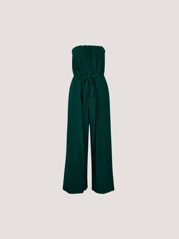 Cotton Wrap Bandeau Jumpsuit, Green, large