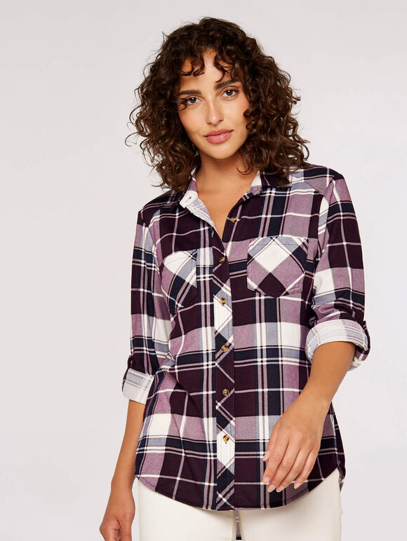 Check Brushed Jersey Shirt, Purple, large
