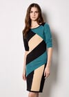 Colour Block Panel Knitted Mini Dress, Teal, large