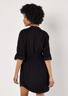 Drawstring Shirt Mini Dress, Black, large