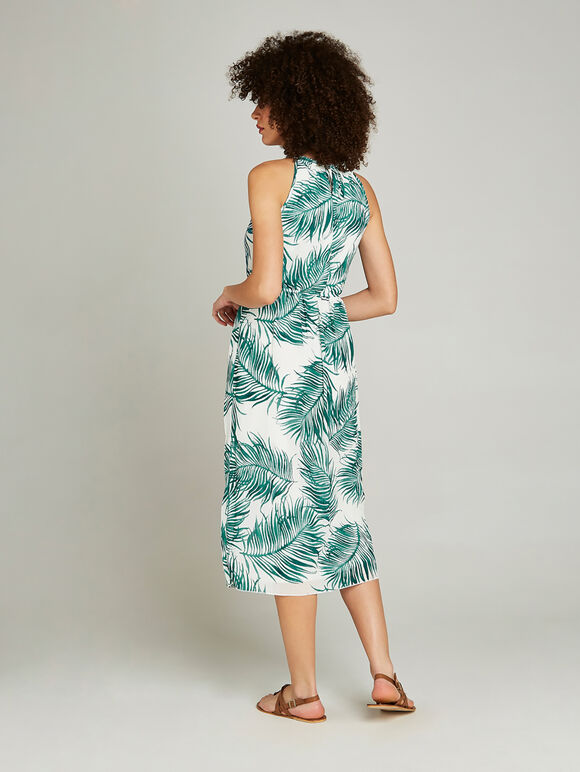 Braided Neck Palm Leaf Midi Dress, Cream, large