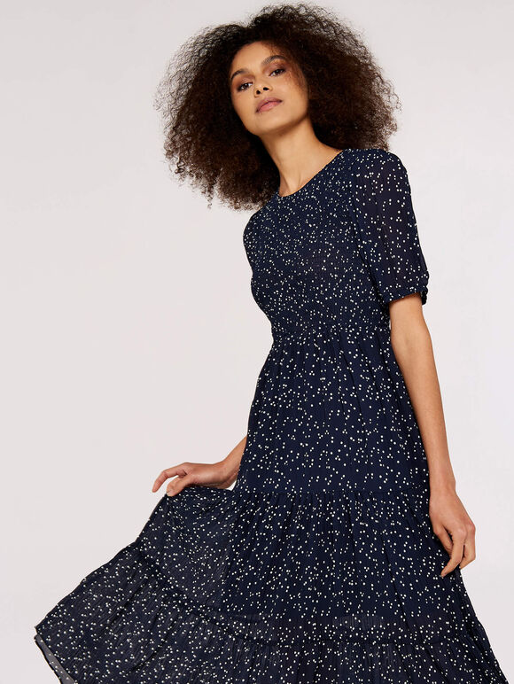 Polka Dot Crinkle Dress, Navy, large