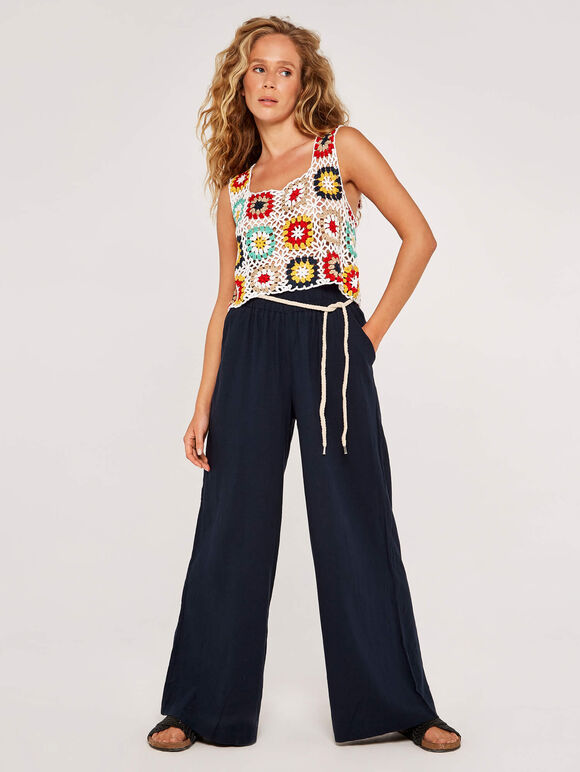 Classic Waist Palazzo Trouser, Navy, large