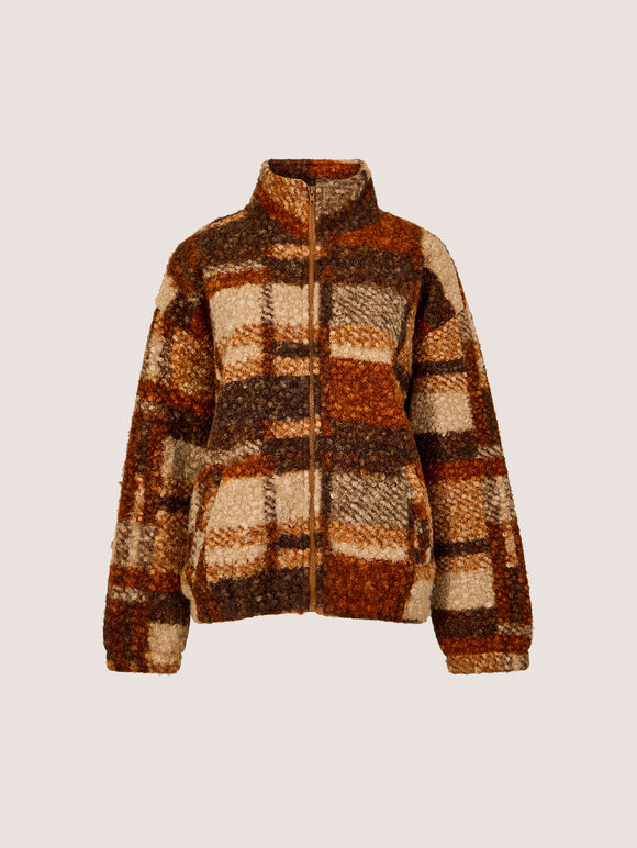 Soft Boucle Check Jacket, Brown, large