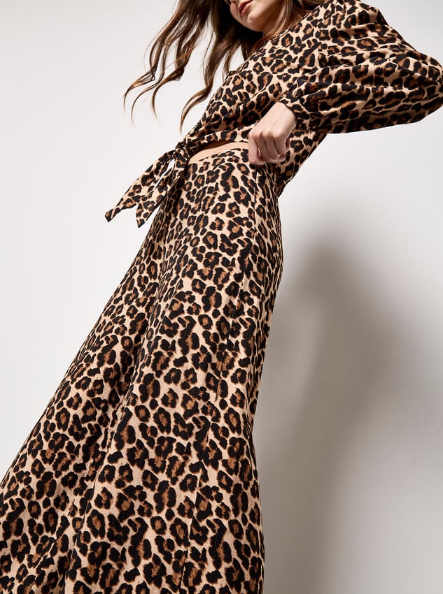 Leopard Print Wide-Leg Trousers, Brown, large