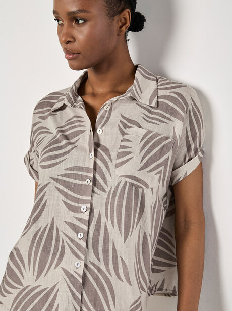 Linen Blend Shell Print Shirt