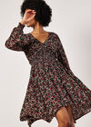 Ditsy Floral Smocked Mini Dress, Black, large