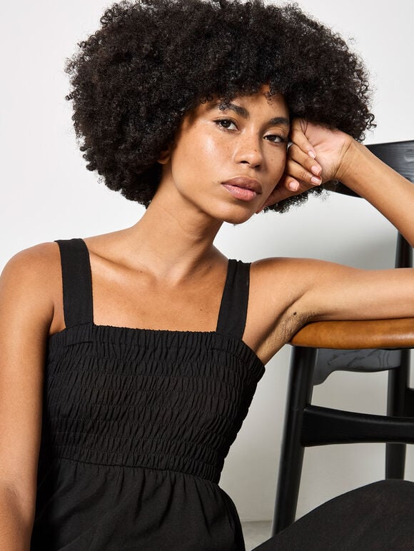 Wide-Leg Jersey Jumpsuit, Black, large