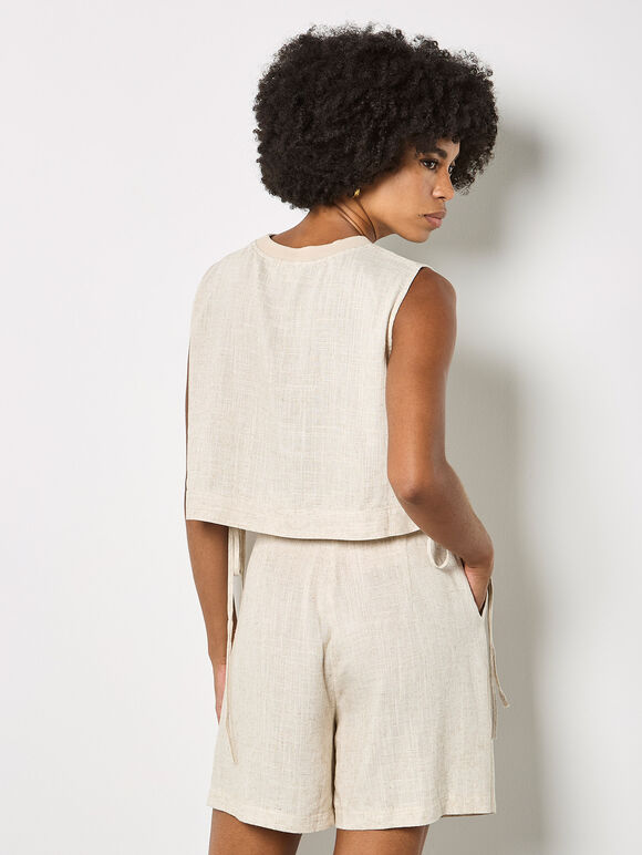 Linen Blend Crop Top, Stone, large