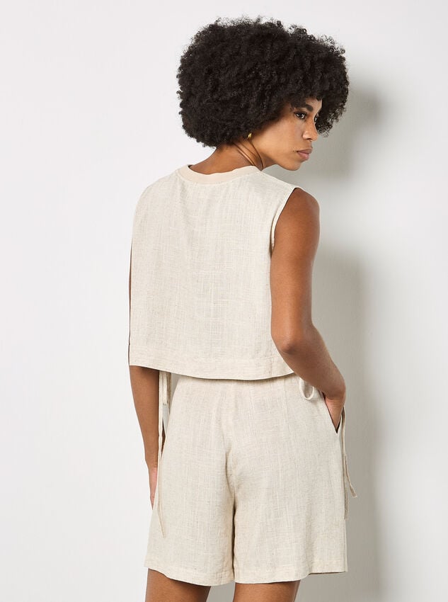 Linen Blend Crop Top, Stone, large