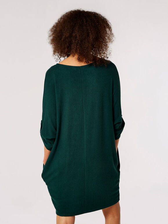 Soft-Touch Cocoon Mini Dress, Green, large