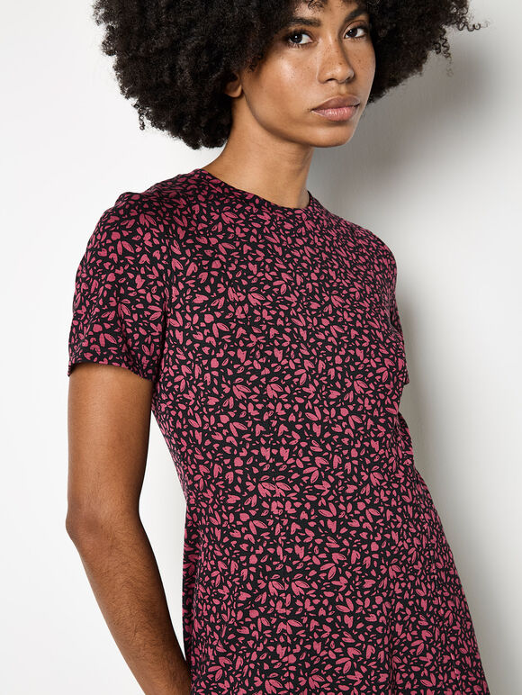 Petal Print Fit And Flare Jersey Mini Dress, Burgundy, large