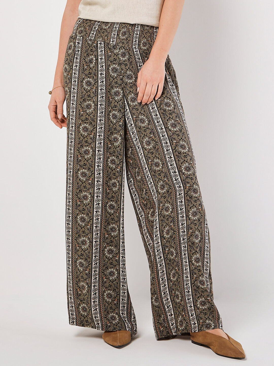 Image of Floral Stripe Wide-Leg Woven Trousers