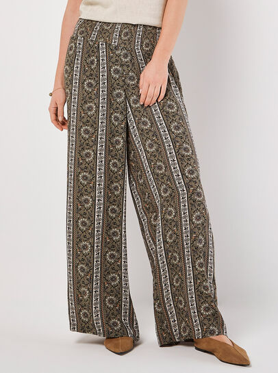 Floral Stripe Wide-Leg Woven Trousers