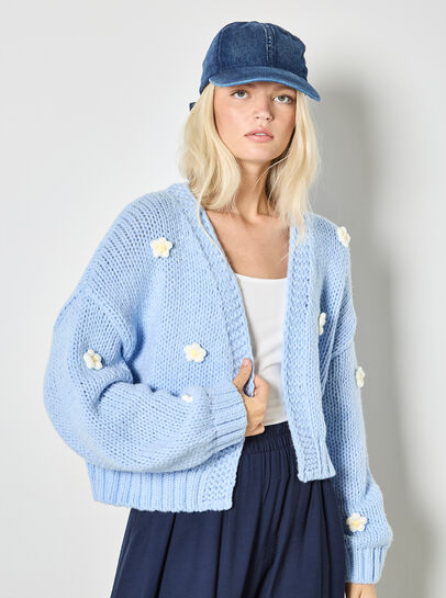 Applique Daisies Chunky Knit Cardigan