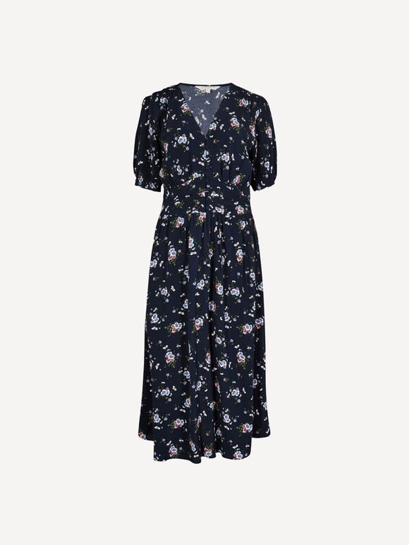 Floral Print Midi Dress, Navy, large