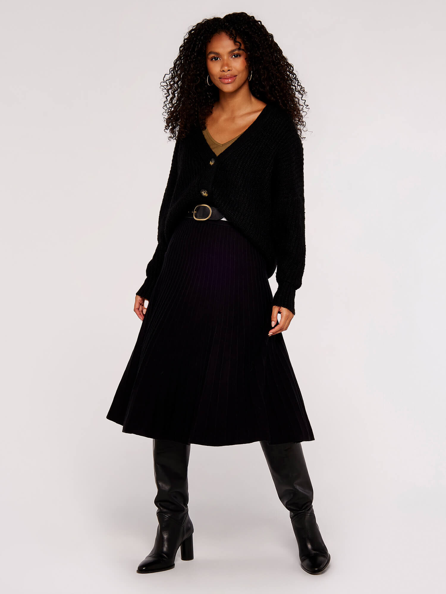 Pleated Midi Skirt Apricot Clothing