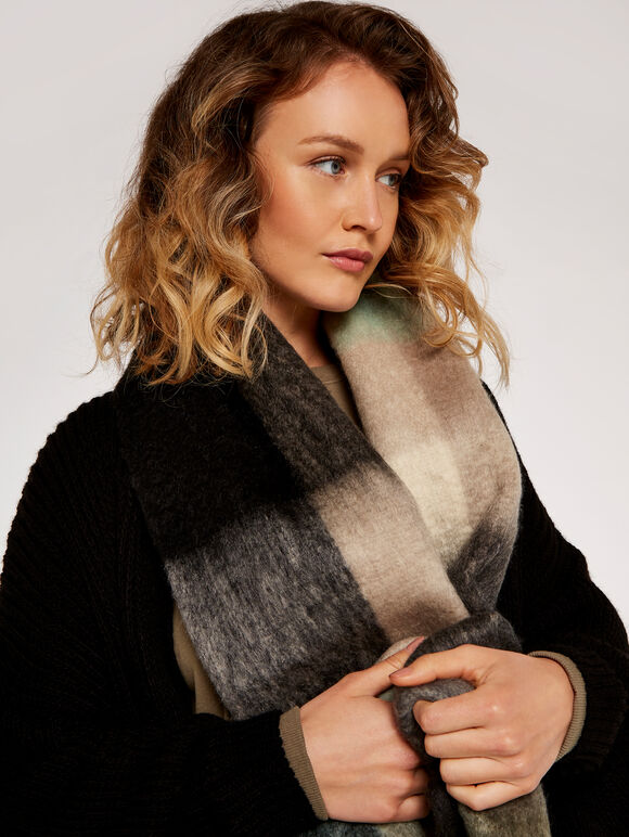 Colourblock Ombre Scarf, Black, large