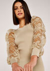 Organza Sleeve Ribbed Jumper, Stone, large