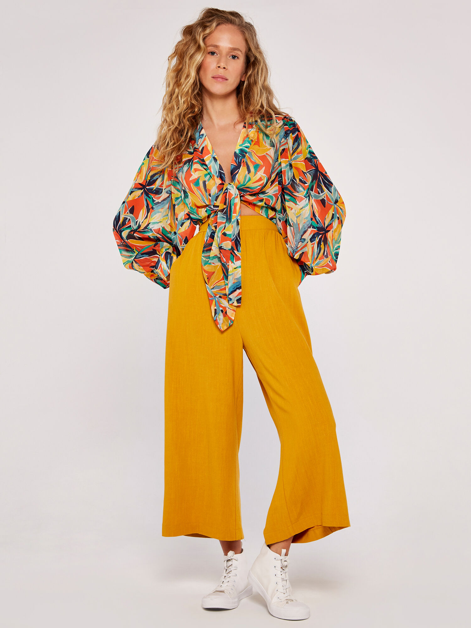 Apricot palm print trousers sale