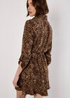 Animal Print Crepe Shirt Mini Dress, Brown, large