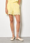 Scalloped Broderie Mini Shorts, Yellow, large