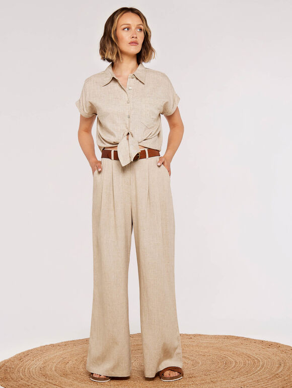 Linen Button Top, Stone, large