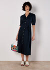 Button Down Linen Blend Midi Dress, Navy, large