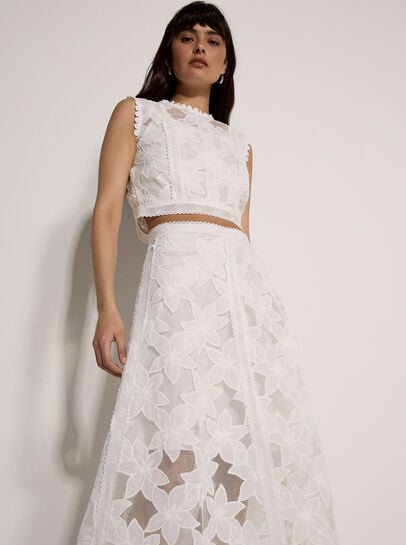 Floral Mesh Lace Midi Skirt