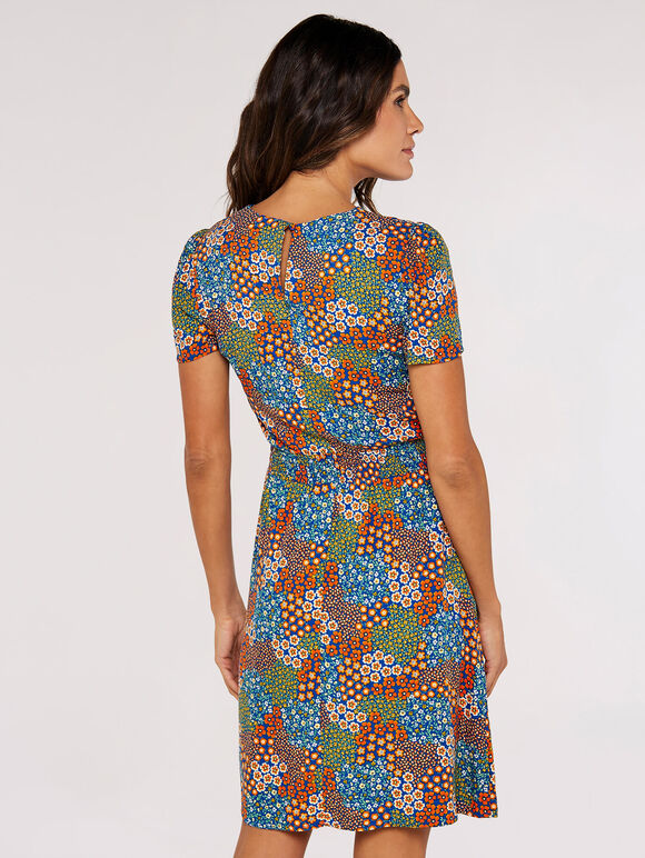 Floral Smock Mini Dress, Blue, large
