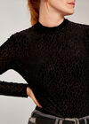 Leopard Devore Mock Neck Top, Black, large
