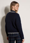 Cable Knit Tipped Cricket Jumper, Navy, large