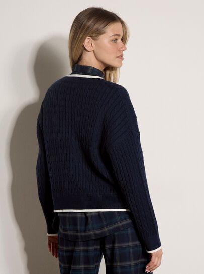 Cable Knit Tipped Cricket Jumper