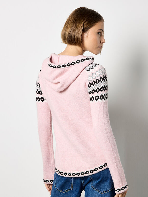 Diamond Pattern Hooded Jumper, Pink, large