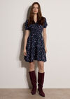 Floral Print Smocked Mini Dress, Navy, large
