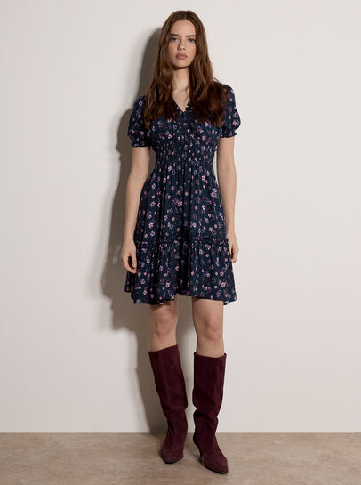 Floral Print Smocked Mini Dress