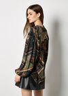 Patchwork Print Ruffle Blouse, Green, large