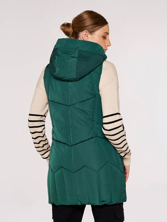 Hooded Zip Puffer Gilet, Green, large