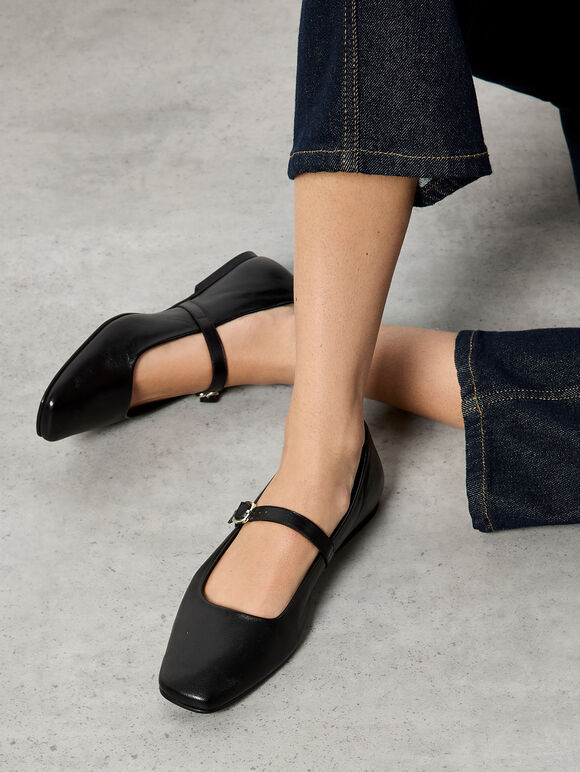 Leather Mary Jane Shoes, Black, large